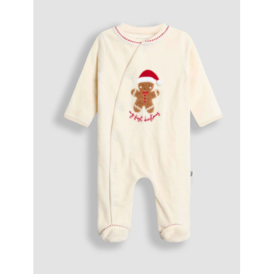 JoJo Maman Bébé Ekru İlk Noel Zencefilli Adamım Kadife Hepsi Bir Arada