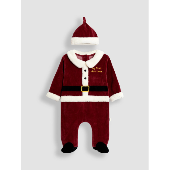 JoJo Maman Bébé Red Santa My First Christmas Hepsi Bir Arada ve Şapka Seti