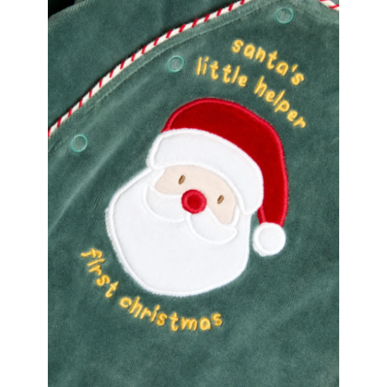 JoJo Maman Bébé Green Santa My First Christmas Velour All-In-One