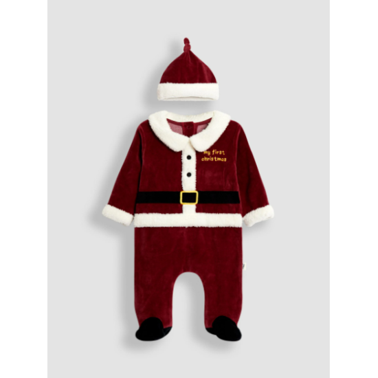 JoJo Maman Bébé Red Santa My First Christmas Hepsi Bir Arada ve Şapka Seti